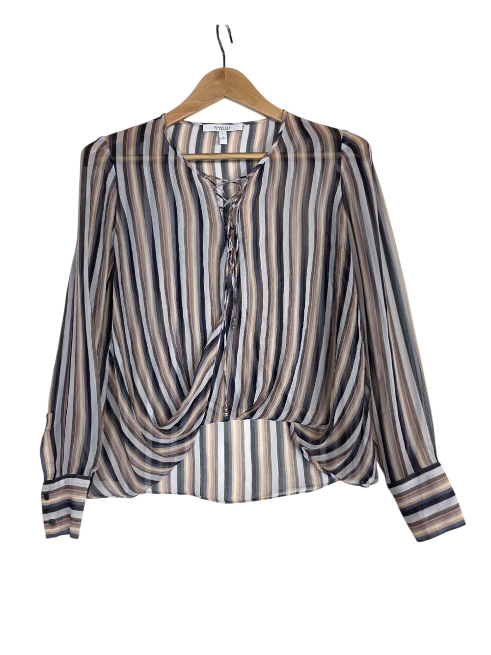 10 Crosby Derek Lam Silk Lace-Up stripeDraped long sleeves Blouse in Multi color